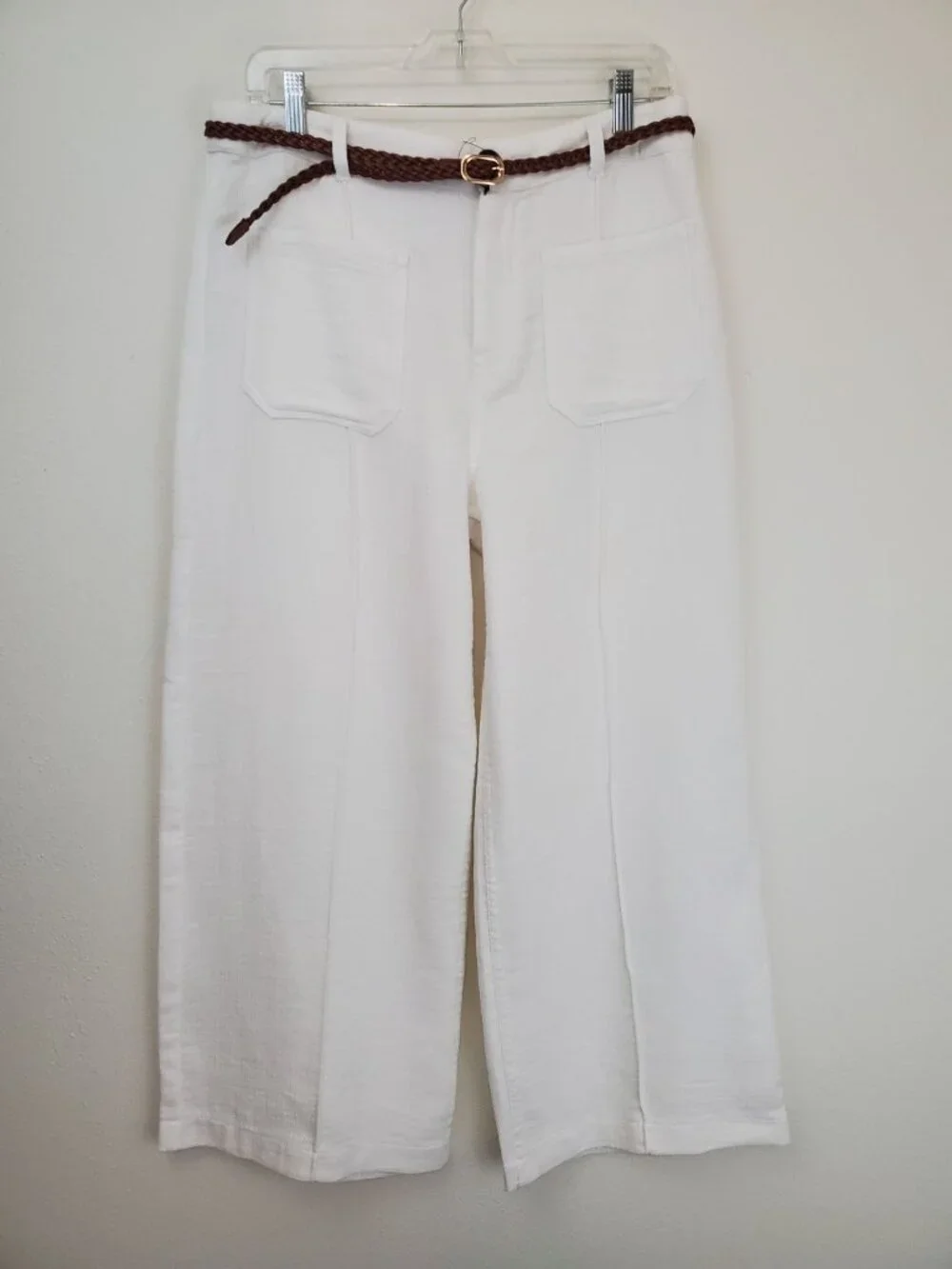 Zara braided belt white cotton culottes